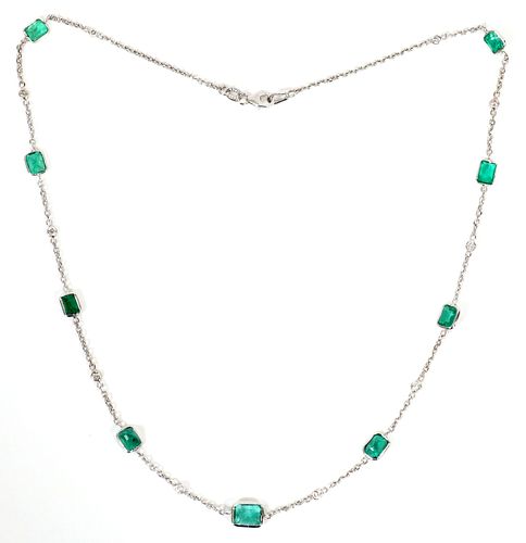 7.22CT NATURAL EMERALD & 0.75CT DIAMOND H/VS2, 14KT WHITE GOLD, NECKLACE BY THE YARD, L 18.75, TW. 6.9 GR. 