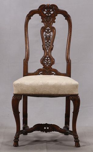FRENCH HAND CARVED WALNUT SIDE CHAIR , C. 1900 H 44" 