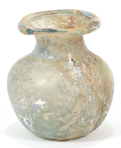 ANCIENT ROMAN GLASS PERFUME BOTTLE, H 2", DIA 2" 