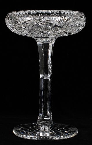 BRILLIANT PERIOD CUT GLASS COMPOTE, CA. 1900, H 9", DIA 5.5"