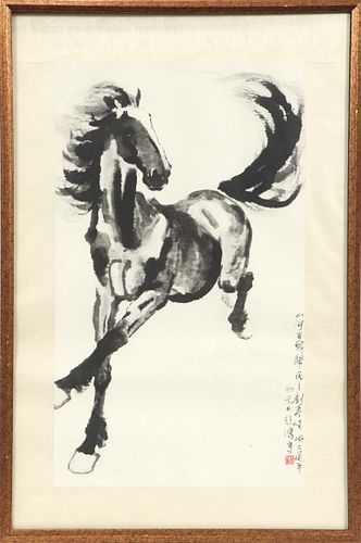 JAPANESE, WATERCOLOR, DEPICTING A HORSE, H 19.5", W 12" 