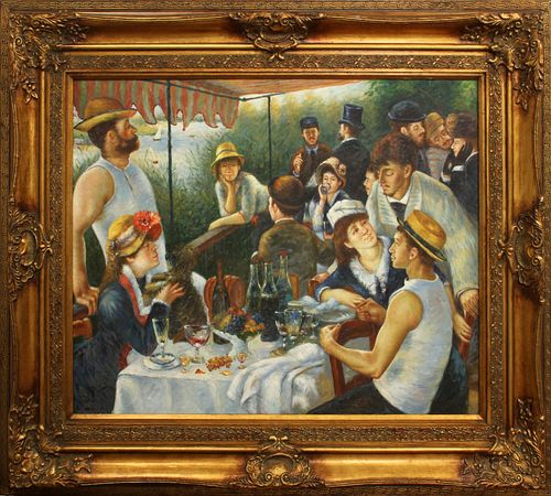 AFTER RENOIR ENHANCED GICLEE ON CANVAS, "LUNCHEON OF THE BOATING PARTY", H 36", W 48" 