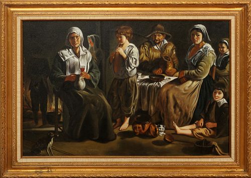 RODRIGUEZ, OIL ON CANVAS, FAMILY SCENE, LATE 20TH C. H 36", W 23"