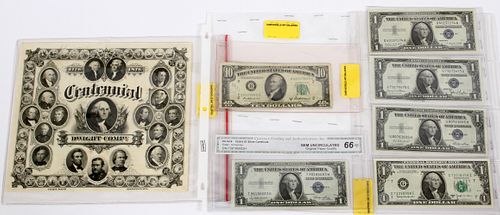 PAPER CURRENCY NOTES $10.DOLLAR AND $1. 1935- (7) H 12" W 9" 