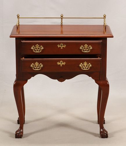 CHIPPENDALE STYLE MAHOGANY TWO DRAWER STAND C. 1970 H 28" W 26" 