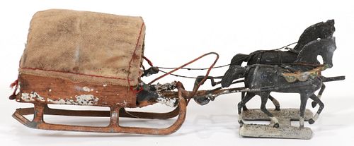 TOY HORSE DRAWN SLED COVERED WAGON,  1900 L 6.5" 