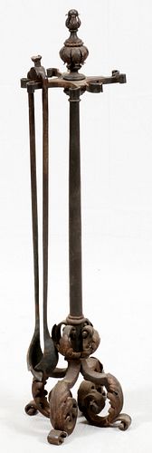 WROUGHT IRON FIREPLACE STAND, C. 1900 H 26" 