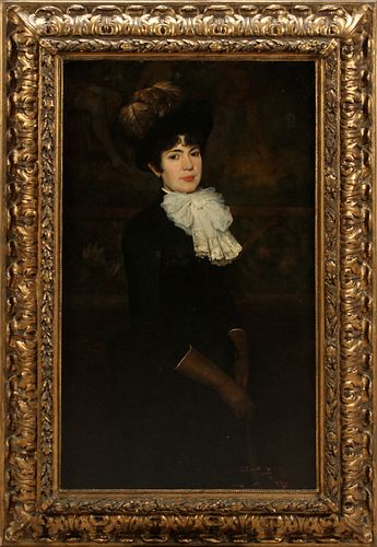 ANGELO TRENTIN (GERMAN, 1850-1912), OIL ON CANVAS, PORTRAIT OF A WOMAN, 1884, H 48", W 28" 