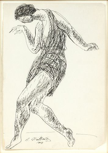 ABRAHAM WALKOWITZ (AMER, 1878-1965), DRAWING ON PAPER, 1908, H 12.5", W 8.5", DANCING FEMALE FIGURE 