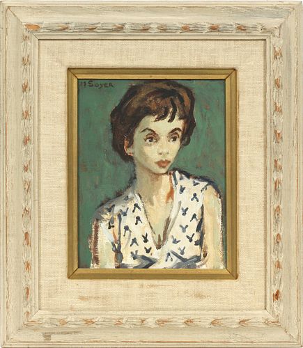 MOSES SOYER (RUSSIAN/AMER, 1899-1974), OIL ON CANVAS, H 10", W 8", FEMALE PORTRAIT 