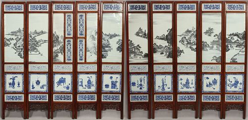 CHINESE PORCELAIN 10 PANEL SCREEN, H 54.5", W 11" (EACH) 