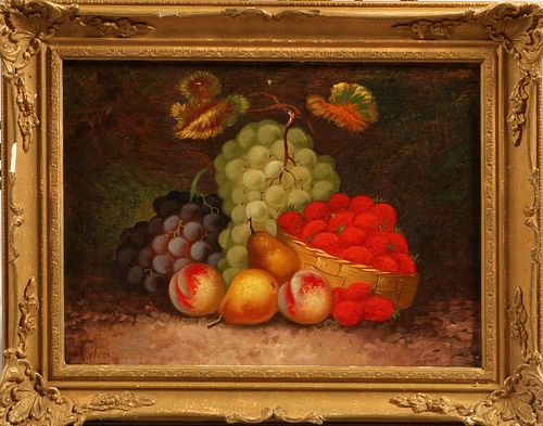 T. WILSON (BRITISH, 19TH C.), OIL ON CANVAS, H 20", W 15", 'STILL LIFE WITH FRUIT' 