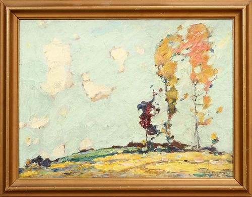 ROY BROWN (AMER, 1879–56), OIL ON CANVAS, H 12", W 16", OPEN LANDSCAPE 