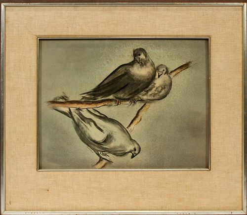 LOUIS MUHLSTOCK (CANADA, 1904-2001), PASTEL ON PAPER, H 16", W 20", "THREE PIGEONS" 