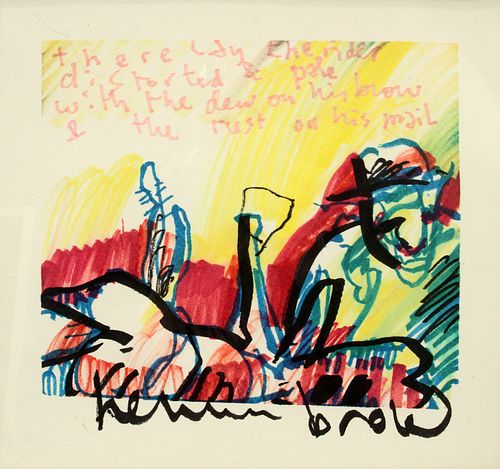 HERMAN BROOD (DUTCH, 1946–2001), MIXED MEDIA,  H 8", W 8.75", "THERE LAY THE RIDER" 