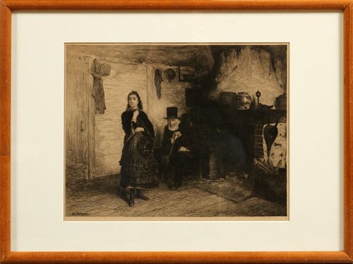 WALTER SHIRLAW (SCOTLAND, 1838-1909), ETCHING ON PAPER, H 11", L 15", "THE REPRIMAND" 