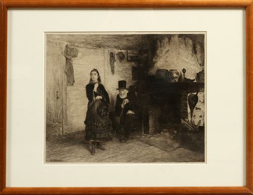 WALTER SHIRLAW (SCOTLAND, 1838-1909), ETCHING ON PAPER, H 11", L 14", "THE REPRIMAND" 