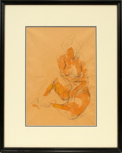 JAMES PEERY (AMER, MICH, 20TH C), WATERCOLOR & CHARCOAL, H 15", L 11", FEMALE NUDE 
