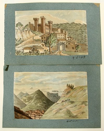 BRITISH WATERCOLOR ON PAPER, 19TH C, H 4", L 6", MOUNTAIN VIEWS 