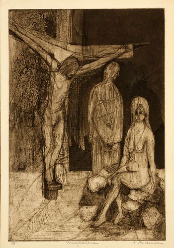 A. ANDERSON, ETCHING & AQUQTINT ON PAPER, NO. 1/3, H 10.75", W 7.25", "MAGDALENE" 