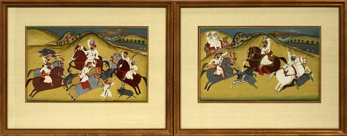 UNSIGNED, PERSIAN GOUACHE ON PAPER, 19TH. C. 2 PCS. H 11", W 17" 