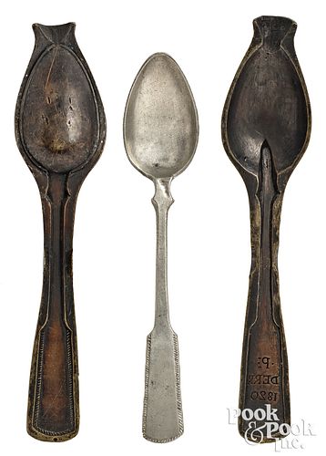 Peter Derr bronze spoon mold and pewter spoon