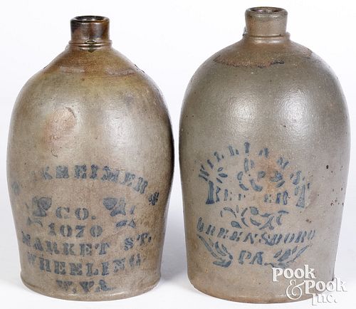 Two Western Pennsylvania one gallon stoneware jugs