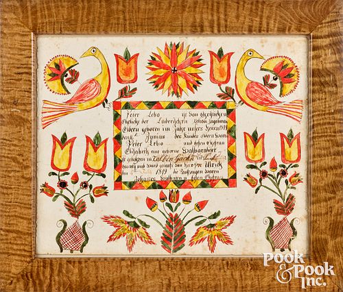 Abraham Huth ink and watercolor fraktur