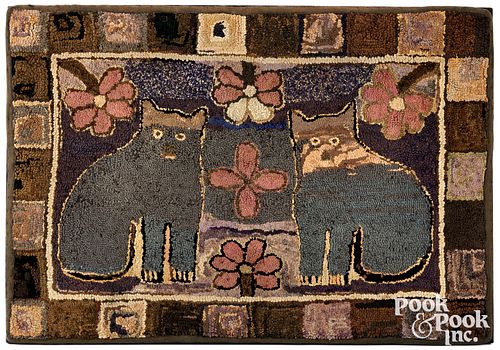 American hooked rug with cats, late 19th c.
