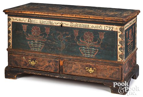 Pennsylvania painted pine dower chest, dated 1792