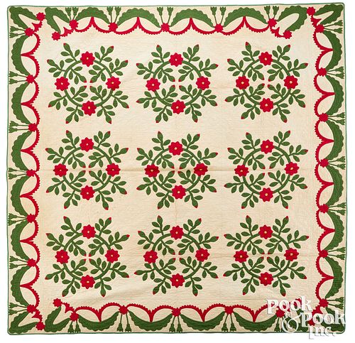 Whig rose quilt with swag border, 19th c.