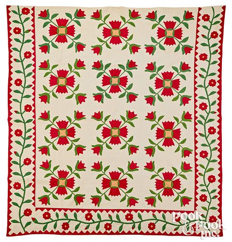 Vibrant tulip appliqué quilt, late 19th c.