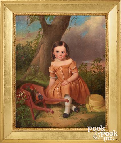 American oil on canvas portrait of a girl
