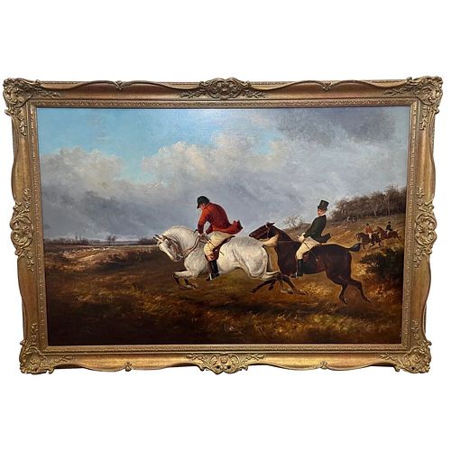 SPORTING HUNTING CHARGING SCENE OIL PAINTING