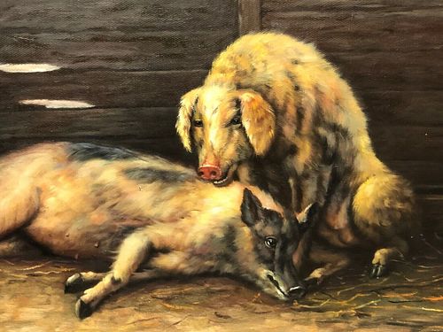 COUNTRY FARM ANIMALS OIL PAINTING