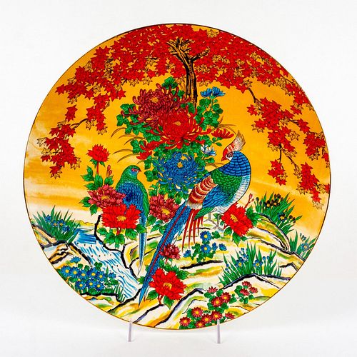 Vintage Large Chinese Gilded Porcelain Charger, Longevity