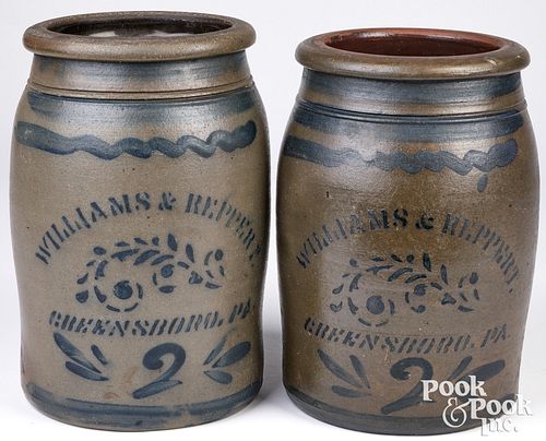 Two Western Pennsylvania stoneware two gallon jars