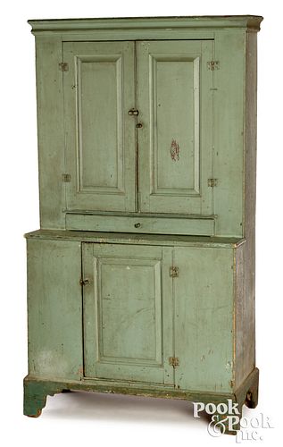 Painted pine stepback cupboard, ca. 1800