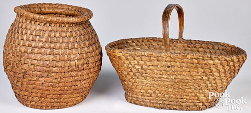 Two Pennsylvania rye straw baskets, 19th c.