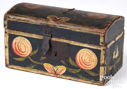 Painted pine dome lid box, 19th c.