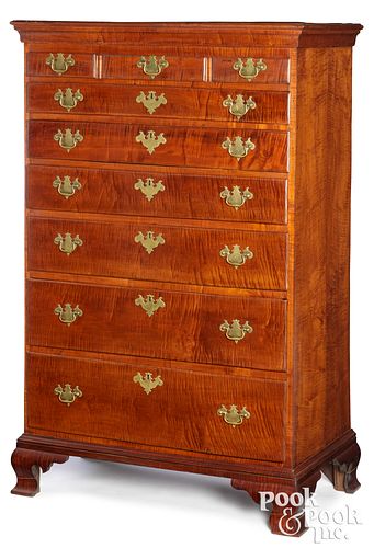 Pennsylvania Chippendale tiger maple tall chest