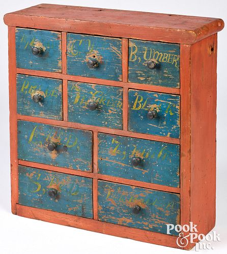 Small painted pine spice cabinet, 19th c.