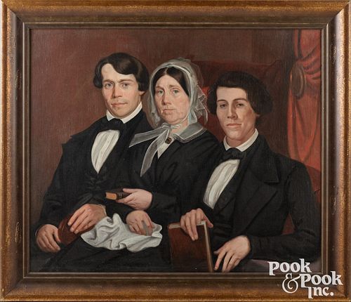 American oil on canvas triple portrait, ca. 1845