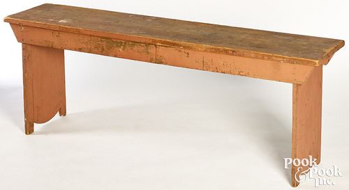 Tall painted pine bench, 19th c.