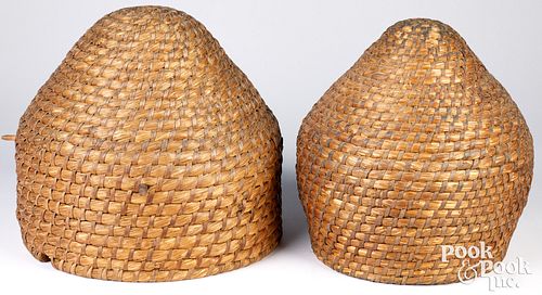 Two Pennsylvania rye straw bee skeps, late 19th c.