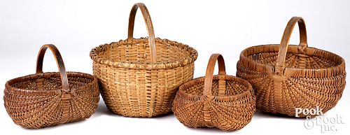 Four split oak gathering baskets, 19th c.