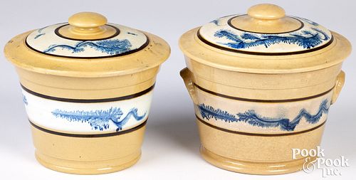 Two yellowware lidded canisters