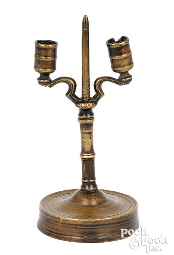 English Brass double-armed candlestick, 15th c.