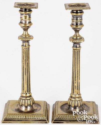 Pair of English Georgian brass candlesticks