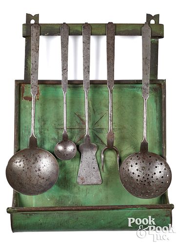 Set of five Pennsylvania wrought iron utensils
